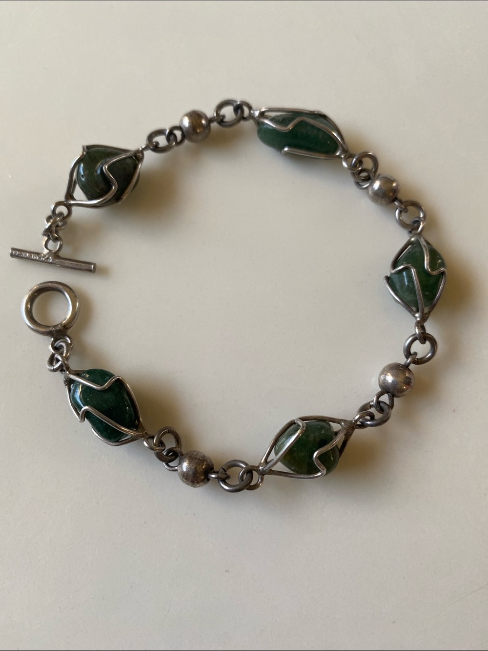 Sterling Wrapped Green Stone Link Bracelet